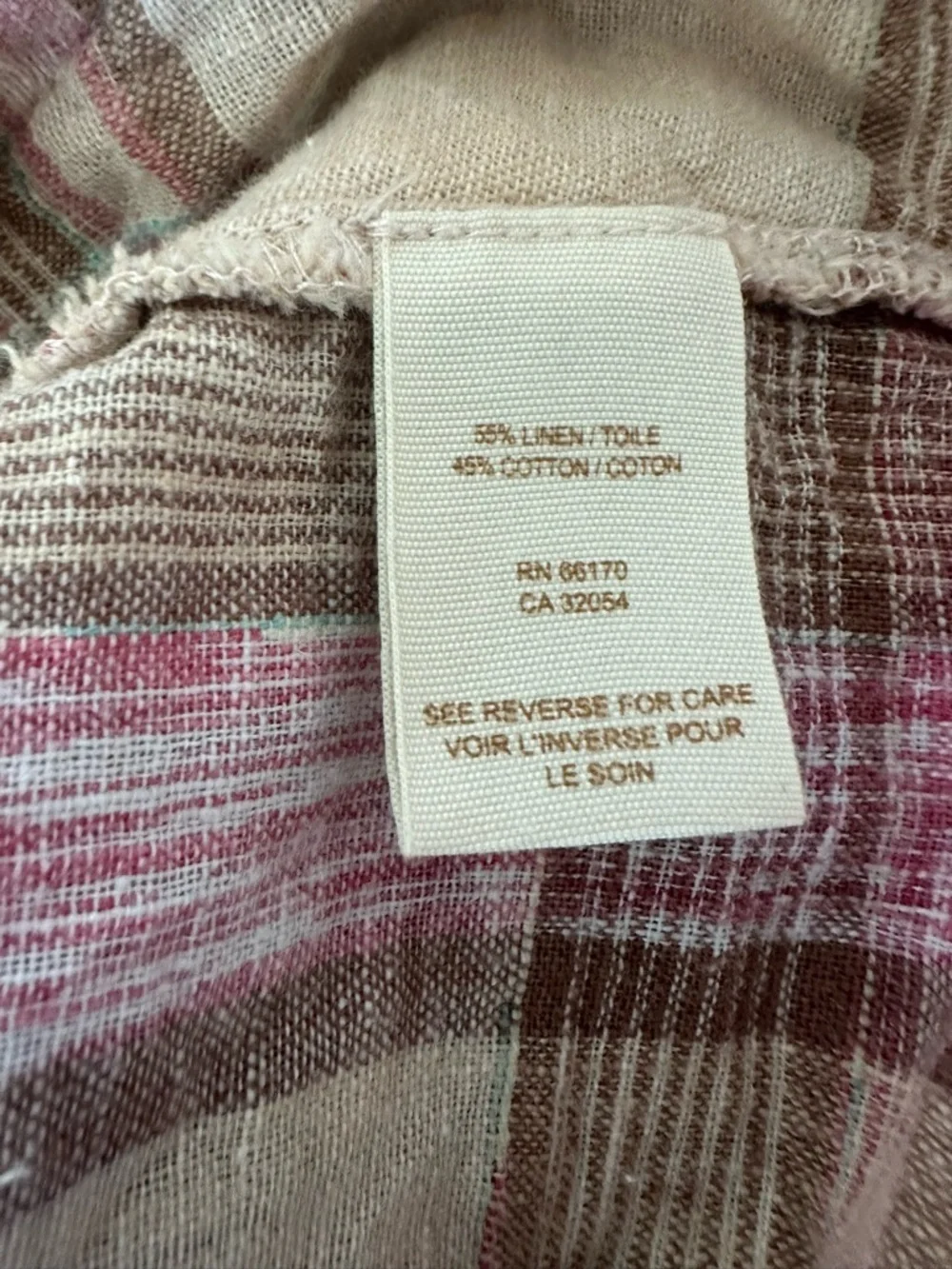Free People Boho No Limits Plaid Linen Utility Button Up Shirt XS Pink Ivory